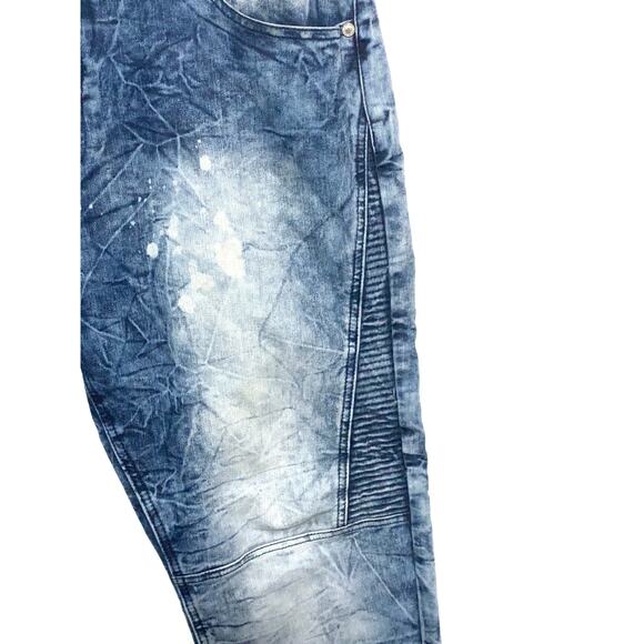 Bleecker Mercer Jeans Acid Wash Moto Paint Splatter Blue Denim Mens 40 x 32 B&M - Picture 6 of 9